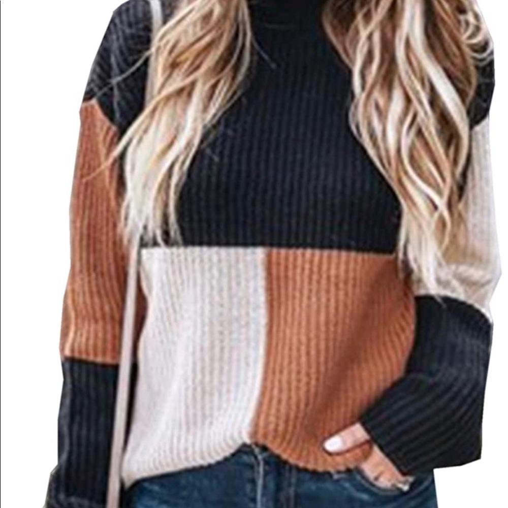 Oversized Knit Color Block Pullover Sweater